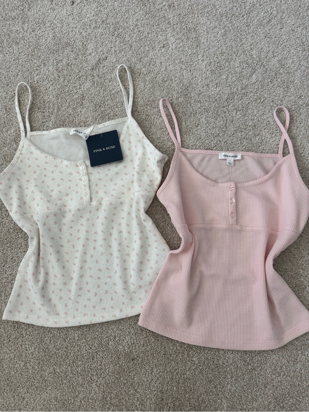 Pink Rose Pink & Cream Floral Ribbed Henley Cami Top 2pcs Set NWT size Small